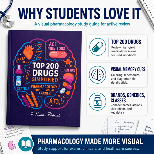 Top 200 Drugs Simplified: Pharmacology Coloring Book and Study Guide